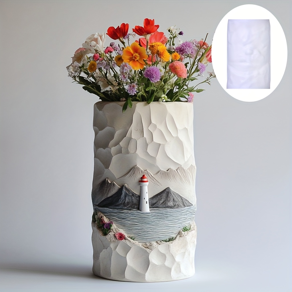 Resin Ocean Wave Mold - Sea Lighthouse Relief Flower Plant Vase